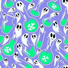 Halloween poison witch potion seamless ghost cartoon pattern for wrapping and kids and accessories and fabrics