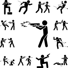 Man gun shoot icon in a collection with other items