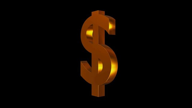 Golden Dollar sign rotating 3D rendered transparent 4K Animation for keying. Alpha animation of dollar icon, business, and finance concept