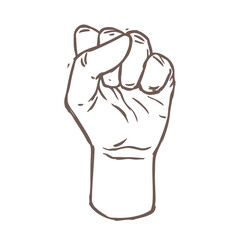 Vector gesture fist meaning power, freedom, resistance or victory. Linear drawing of human hand. Simple sketch illustrtaion for sign language