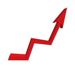 Red 3d large arrow sign isolated on white background. Inflation Bar chart. Graph. Rising price. Finance and Economy. Market volatility. Global economic crisis concept. Rate. Business Collapse. Symbol