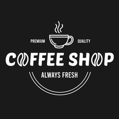 Coffee cup logo design with coffee beans, vector template. Coffee shop icon, logo concept with mug of hot drinks.