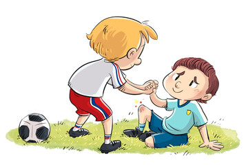 Illustration of camaraderie in the sport of children in soccer