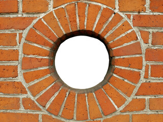 Brick wall with cut out round window with copy space  
