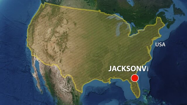 Designation of the borders the United States of America on the map and the mark of the location of the city of Jacksonville