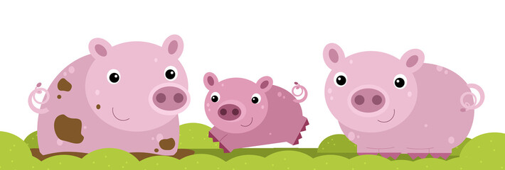 Cartoon happy pig family is standing smiling illustration