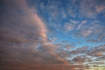 Beautiful morning sky with colorful clouds before sunrise. Dramatic sunset and sunrise
