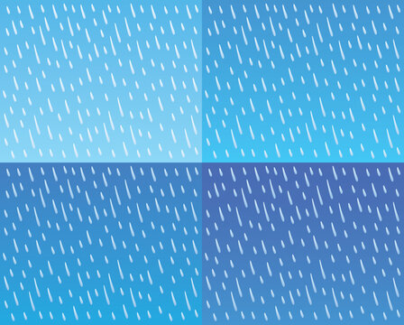 Falling rain drops in a light and dark blue sky background, day and night rainy weather forecast vector illustration.