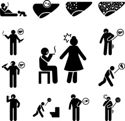 Smoking, man, liver, aggressive, women icon in a collection with other items