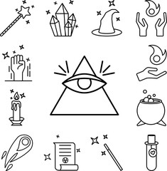 Fototapeta premium Pyramid, eye, magic icon in a collection with other items