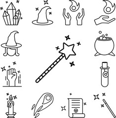 Obraz premium Star, wand, magic icon in a collection with other items