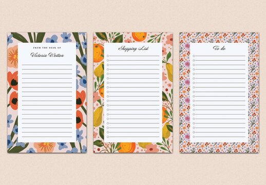 Chic Floral Notepad Collection Layout