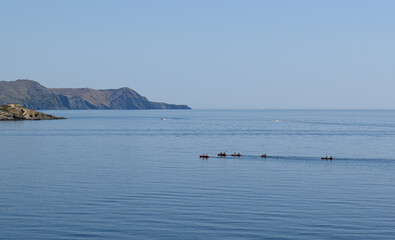 Grupo de personas practicando piraguismo