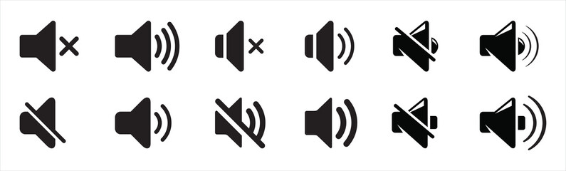 Set of speaker icon collection. volume icon vector. loudspeaker symbol. Mute and unmute volume sound flat vector icons for video apps and websites	