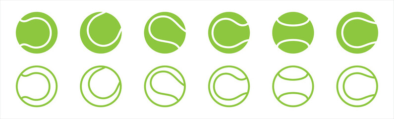 Set of tennis ball collection icon. tennis ball symbol in trendy flat and line style, vector illustration
