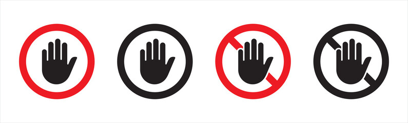 Stop signs with hand or palm flat icon for apps and websites.	