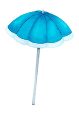 Beach umbrella. Watercolor clipart isolated on white background.