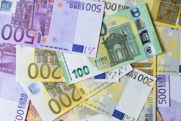 A flat view of euro banknotes