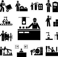 Production, job, man, manufacturing, engineer icon in a collection with other items