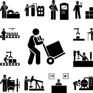 Worker, job, person, factory icon in a collection with other items
