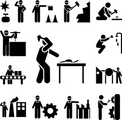 Factory, worker, man, manufacturing icon in a collection with other items