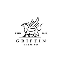 Griffin vintage logo design with line art monoline vector icon illustration