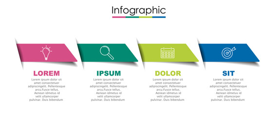 Vector infographic template with four steps or options. Illustration presentation with thin line elements icons.  Business concept graphic design can be used for web, paper brochure, diagram