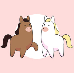 set of funny cartoon horses