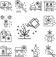 Marijuana plant watering icon in a collection with other items