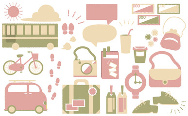 春の女子旅行に使える歴史観光スポット巡りの手描き風素材セット