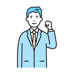 ビジネス_人物_男性_スーツ_上半身_拳を上げる_左手