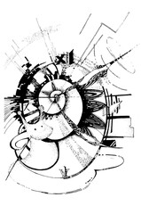 snail clock time graphic abstract image black and white hand drawn