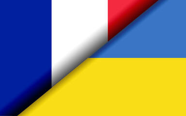 Flags of  France and Ukraine divided diagonally