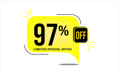 97% off a yellow balloon with black numbers. Flag with percentage numbers