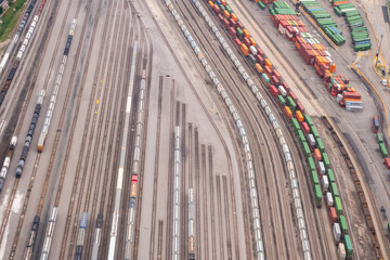 Fototapeta na wymiar Aerial view of the CN Schiller Park Intermodel rail yard in the suburbs of chicago