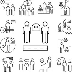 Business men building icon in a collection with other items