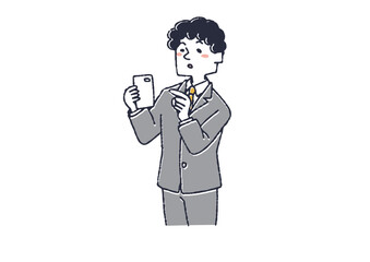 スマホをタップするスーツの男性　スマートフォンを活用する人物