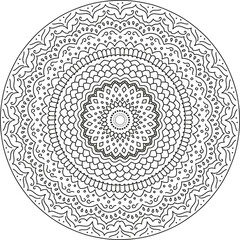 Round sunflower mandala ornament. Coloring book drawing.