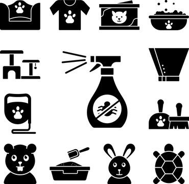 Spray, insect icon in a collection with other items