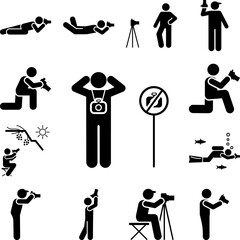 Photography, camera, no, angry pictogram icon in a collection with other items