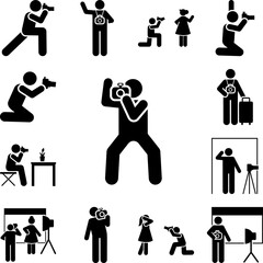 Picture, cameraman, posture pictogram icon in a collection with other items