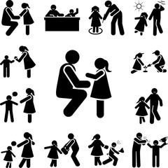 Child, listen, parenting icon in a collection with other items