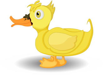 cute cartoon yellow duck walking on white background