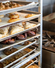 A rack of assorted cooked pastries.