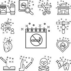 No smoking, cigarette icon in a collection with other items