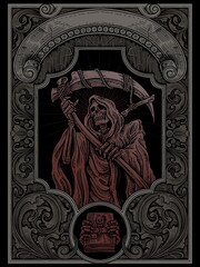 Fototapeta na wymiar Grime Ripper with Dark Art Engraving Illustrations 