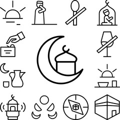 Moon mosque Ramadan icon in a collection with other items