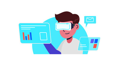 VR analyzing data vector illustration