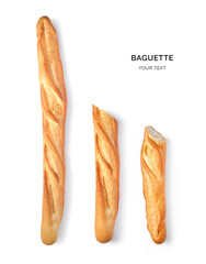 Creative layout made of breads baguette. Flat lay. Food concept.