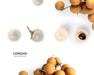 Creative layout made of longan. Flat lay. Food concept. longan on the white background.